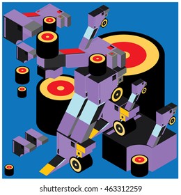 Vector illustration isometric block and cylinder. Material design template and background for poster and publication