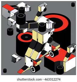 Vector illustration isometric block and cylinder. Material design template and background for poster and publication