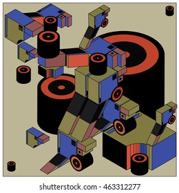 Vector illustration isometric block and cylinder. Material design template and background for poster and publication