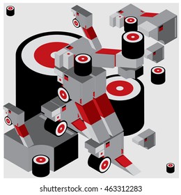 Vector illustration isometric block and cylinder. Material design template and background for poster and publication