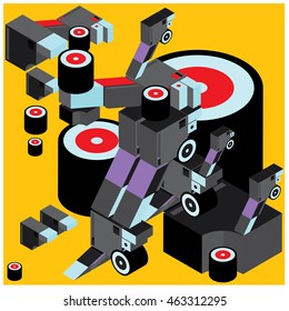 Vector illustration isometric block and cylinder. Material design template and background for poster and publication