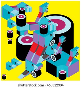 Vector illustration isometric block and cylinder. Material design template and background for poster and publication