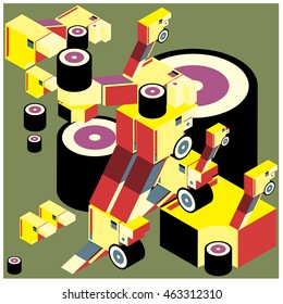 Vector illustration isometric block and cylinder. Material design template and background for poster and publication