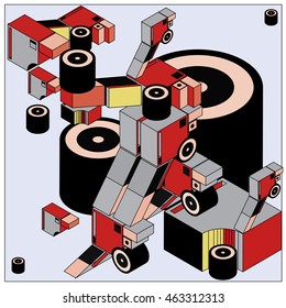 Vector illustration isometric block and cylinder. Material design template and background for poster and publication
