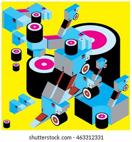 Vector illustration isometric block and cylinder. Material design template and background for poster and publication