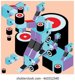 Vector illustration isometric block and cylinder. Material design template and background for poster and publication