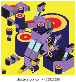 Vector illustration isometric block and cylinder. Material design template and background for poster and publication