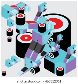 Vector illustration isometric block and cylinder. Material design template and background for poster and publication