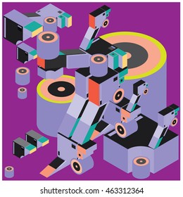 Vector illustration isometric block and cylinder. Material design template and background for poster and publication