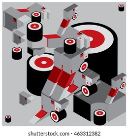 Vector illustration isometric block and cylinder. Material design template and background for poster and publication