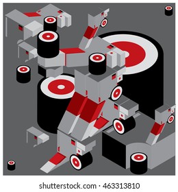 Vector illustration isometric block and cylinder. Material design template and background for poster and publication