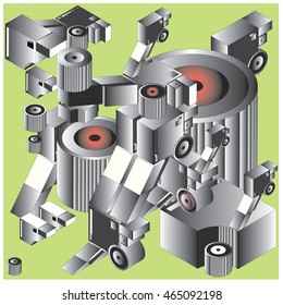 Vector illustration isometric block and cylinder. Material design template and background for poster and publication