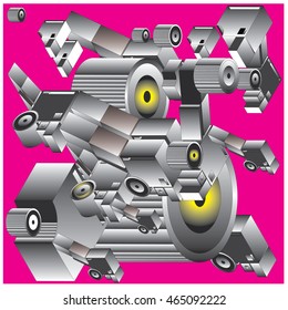 Vector illustration isometric block and cylinder. Material design template and background for poster and publication