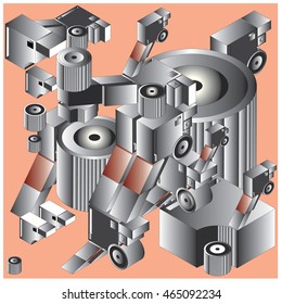 Vector illustration isometric block and cylinder. Material design template and background for poster and publication