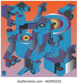 Vector illustration isometric block and cylinder. Material design template and background for poster and publication