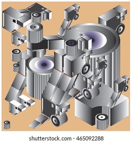 Vector illustration isometric block and cylinder. Material design template and background for poster and publication