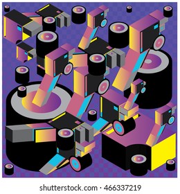 Vector illustration isometric block and cylinder. Material design template and background for poster and publication