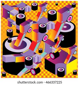Vector illustration isometric block and cylinder. Material design template and background for poster and publication