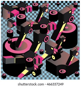 Vector illustration isometric block and cylinder. Material design template and background for poster and publication