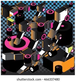 Vector illustration isometric block and cylinder. Material design template and background for poster and publication