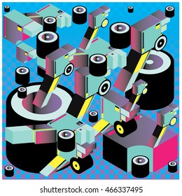 Vector illustration isometric block and cylinder. Material design template and background for poster and publication