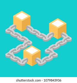 Vector illustration isometric vector blockchain technology bright block and digital chain