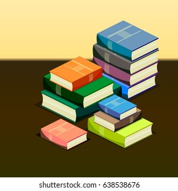 Vector illustration of isometric books on the brawn table.