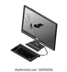 A vector illustration of an isometric broken computer.
Isometric broken computer.
A damaged or obsolete PC icon.
