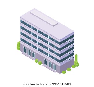 Ilustración vectorial de edificio isométrico, oficina o apartamento Aislamiento en blanco.