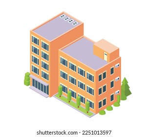 Vector illustration of isometric building, office or apartment Isolation on white.