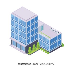 Vector illustration of isometric building, office or apartment Isolation on white.