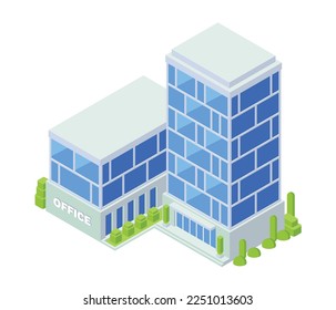 Vector illustration of isometric building, office or apartment Isolation on white.