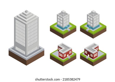 Vector illustration isometric buildings set landmark