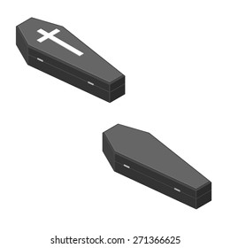 A vector illustration of an isometric burial coffin.
Isometric coffin burial icon illustration.
Death coffin with holy cross symbol.