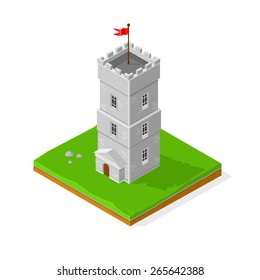 A vector illustration of an isometric for or castle Icon.
Isometric Castle.
Stone built fort or castle.