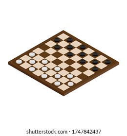 Vector illustration isometric checkerboard with checkers. Game concept. Board game. Hobby. checkers on the playing field for a game.