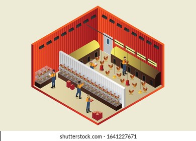 A vector illustration of Isometric Chicken Coop Farm