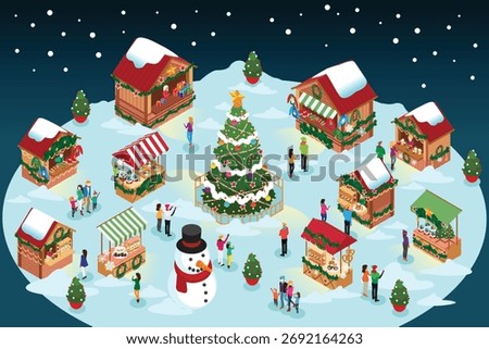 A vector illustration of Isometric Christmas Winter Market