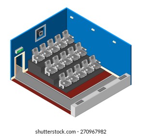 A vector illustration of an isometric cinema.
Cinema Interior.
Theater Isometric interior.