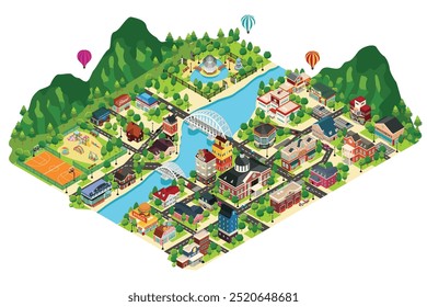 A vector illustration of Isometric City Town Map