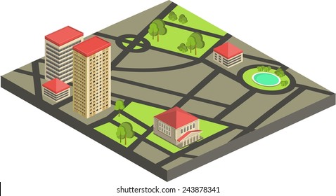 Vector illustration of isometric cityscape. Custom and edit map