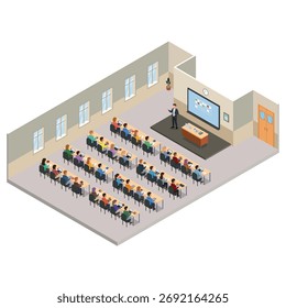 Eine Vektorgrafik des Isometrischen Klassenzimmer-Vorlesungssaals in der Schule