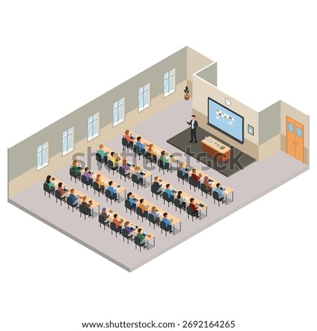 A vector illustration of Isometric Classroom Lecture Hall in School