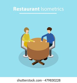 Vector illustration of a isometric concept of people in the restaurant.