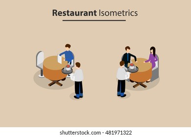 Vector illustration of a isometric concept of people in the restaurant.