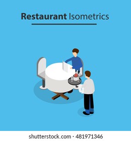Vector illustration of a isometric concept of people in the restaurant.
