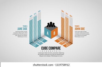 Vector Illustration Of Isometric Cube Compare Infographic Design Element.