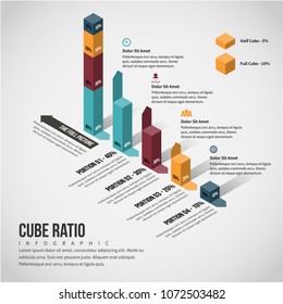 Vector Illustration Of Isometric Cube Ratio Infographic Design Element.