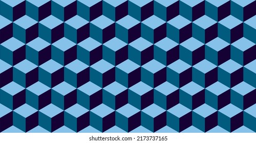 Vector Illustration of isometric cube Seamless pattern Cubes Abstract colorful Background Vector Illustration 3d cube pattern background texture Dark shades of Blue  Geometric graphic pattern Hexagon 