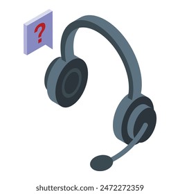 Vektorillustration eines isometrischen Kundenbetreuung-Headsets mit einem Fragezeichen-Symbol, das Hilfe oder Unterstützung anzeigt